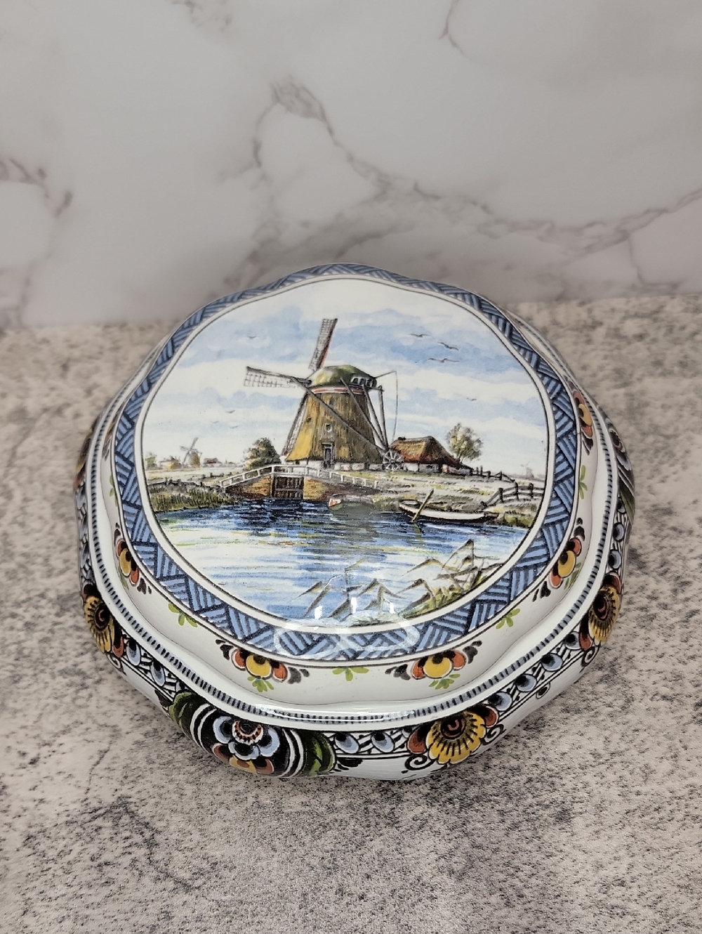 Delfts colorful windmill covered trinket box Holland
